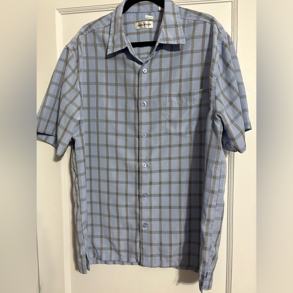 Michael Brandon Casual Blue and Gray Plaid Shirt